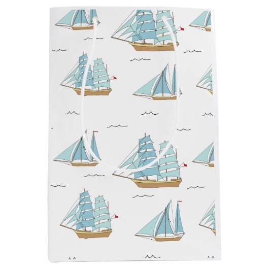 サマーシータイムセール付き可愛いヨット ミディアムペーパーバッグ (正面)