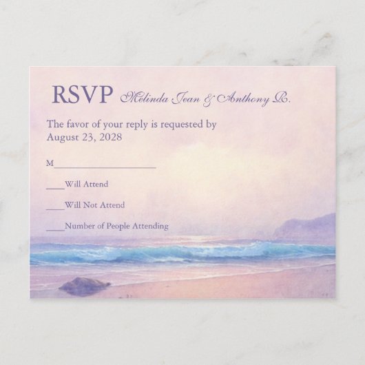 サマーシービーチ結婚式RSVPポストカード インビテーションポストカード (正面)