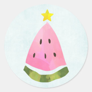 サマースイカのクリスマスツリー ラウンドシール