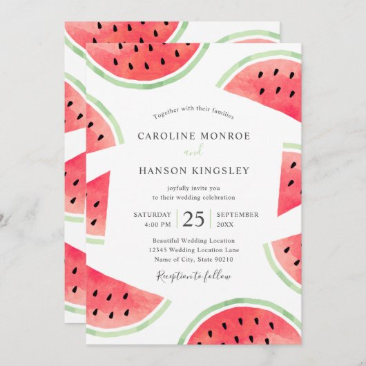 サマースイカエレガントーモダンビーチ結婚式 招待状 (正面/裏面)