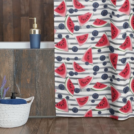 サマースイカストライプ シャワーカーテン