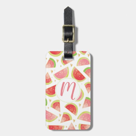 サマースイカスライス&金ゴールドハートパターン ラゲッジタグ (正面縦)