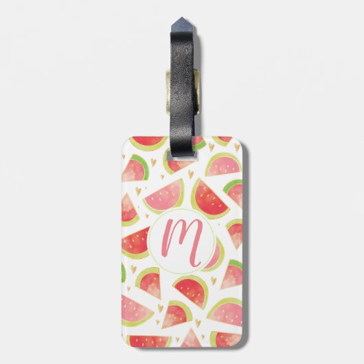 サマースイカスライス&金ゴールドハートパターン ラゲッジタグ (裏面縦)
