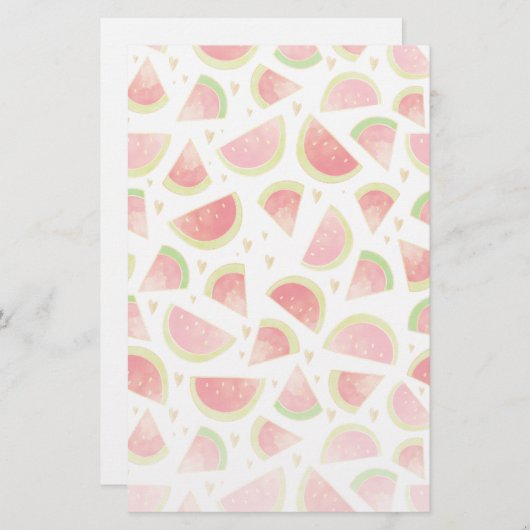 サマースイカスライス&金ゴールドハートパターン 便箋 (正面/裏面)