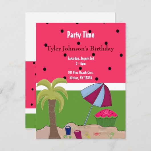 サマースイカテーマ誕生日招待状 招待状 (正面/裏面)