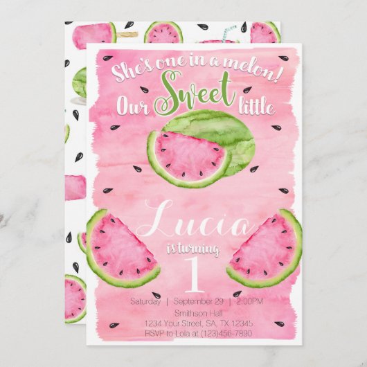 サマースイカ誕生日パーティー招待招待状 招待状 (正面/裏面)