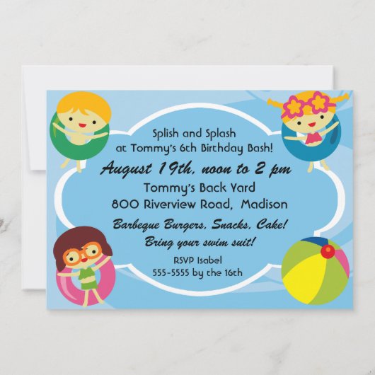 サマースイミングビーチプールパーティー誕生日招待状 招待状 (裏面)