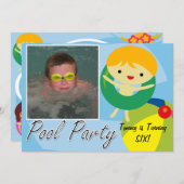 サマースイミングビーチプールパーティー誕生日招待状 招待状 (正面/裏面)
