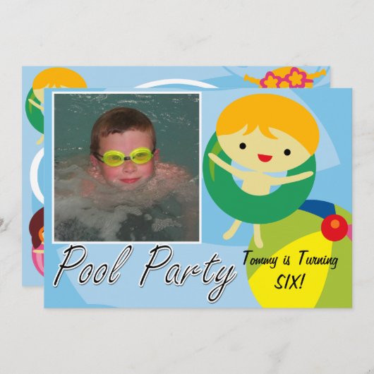 サマースイミングビーチプールパーティー誕生日招待状 招待状 (正面/裏面)