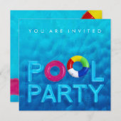 サマースイミングプールパーティの招待状 招待状 (正面/裏面)