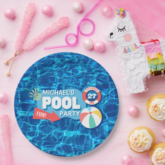 サマースイミングプールパーティートロピカル誕生日ブルー ペーパープレート (パーティー)