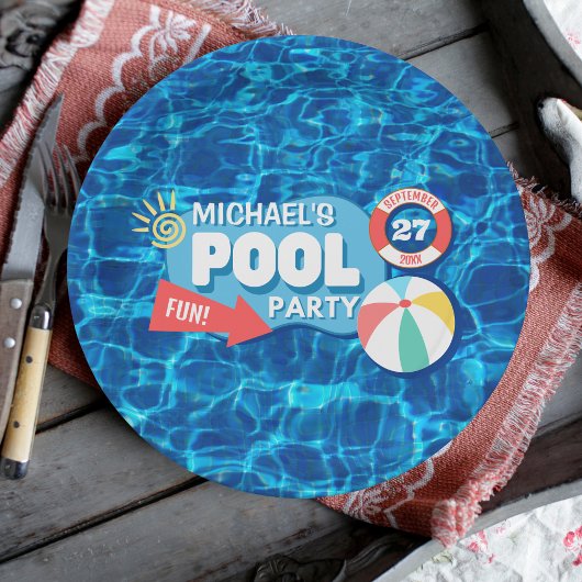 サマースイミングプールパーティートロピカル誕生日ブルー ペーパープレート