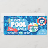 サマースイミングプールパーティートロピカル誕生日ブルー 招待状 (正面)