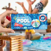 サマースイミングプールパーティートロピカル誕生日ブルー 招待状