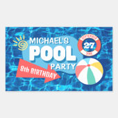 サマースイミングプールパーティートロピカル誕生日ブルー 長方形シール (正面)