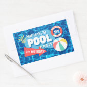 サマースイミングプールパーティートロピカル誕生日ブルー 長方形シール (封筒)