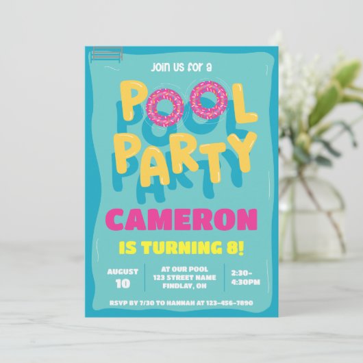 サマースイミングプールパーティー誕生日Any Age 招待状 (スタンド正面)