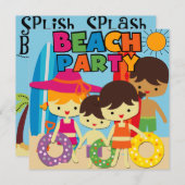 サマースイミングプールビーチ誕生日招待状 招待状 (正面/裏面)