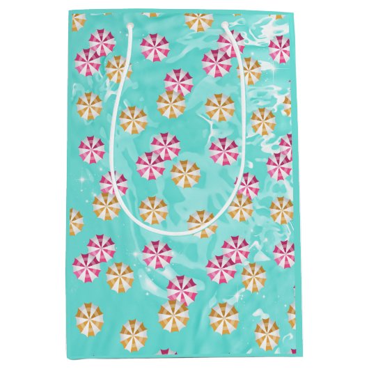 サマースイミングプールピンクイエロー傘 ミディアムペーパーバッグ (正面)