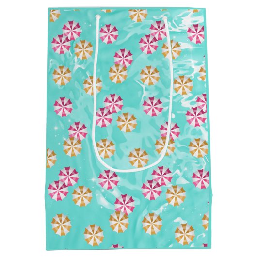 サマースイミングプールピンクイエロー傘 ミディアムペーパーバッグ (裏面)