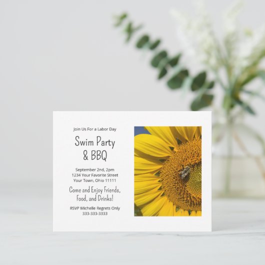 サマースイムパーティーバーベキューサンフラワー招待状 ポストカード (スタンド正面)