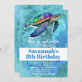 サマースイム誕生日プールパーティーシーカメビーチ 招待状 (正面/裏面)