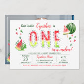 サマースイートスイカ最初の誕生日写真 招待状 (正面/裏面)