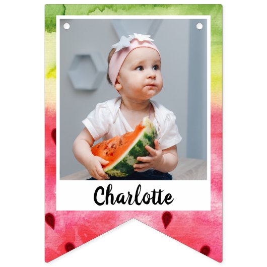 サマースイートスイカ誕生日3写真 バンティングフラッグ (第1の旗)