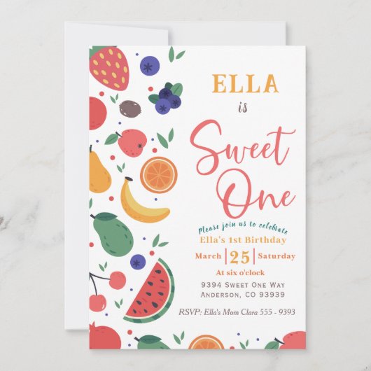 サマースウィートワンフルーツ1st誕生日招待状 招待状 (正面)