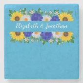 サマースカイブルーフローラ結婚ズ ストーンコースター (正面)