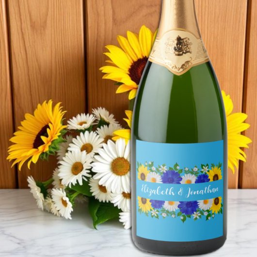 サマースカイブルーフローラ結婚ズ スパークリングワインラベル