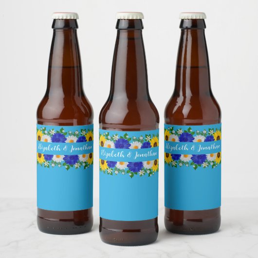 サマースカイブルーフローラ結婚ズ ビールラベル (ボトル)