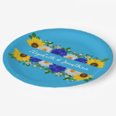 サマースカイブルーフローラ結婚ズ ペーパープレート (アングル)