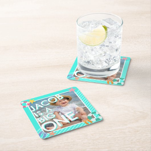 サマースカイブルーボーイズ1st誕生日 スクエアペーパーコースター (インサイチュ)