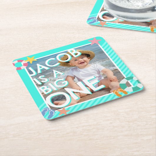 サマースカイブルーボーイズ1st誕生日 スクエアペーパーコースター (アングル)