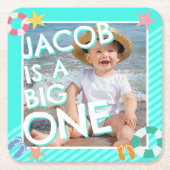 サマースカイブルーボーイズ1st誕生日 スクエアペーパーコースター (正面)