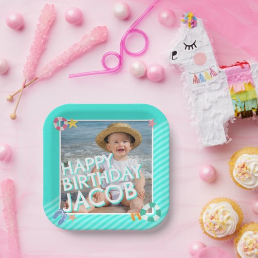 サマースカイブルーボーイズ1st誕生日 ペーパープレート (パーティー)