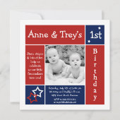 サマースターズツインフォト誕生日招待状 招待状 (正面)