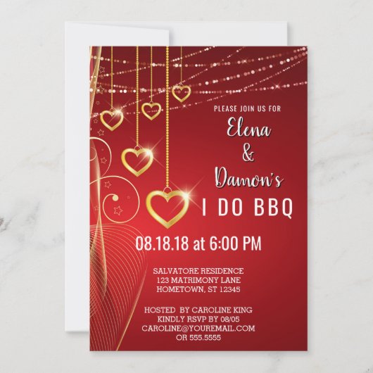 サマーストリングライト金ゴールドハートI Do BBQ招待状 招待状 (正面)