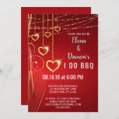 サマーストリングライト金ゴールドハートI Do BBQ招待状 招待状 (正面/裏面)