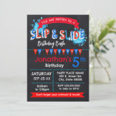 サマースリップまたは滑ること誕生日Bash赤白青のスライド 招待状 (スタンド正面)