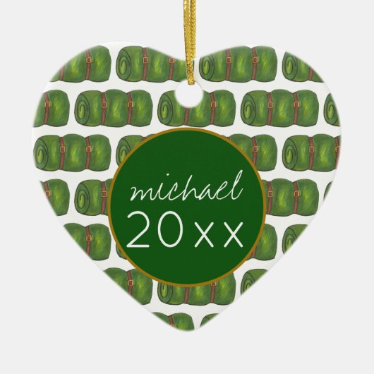 サマースリープウェイキャンプグリーンスリーピングバッグ セラミックオーナメント (正面)