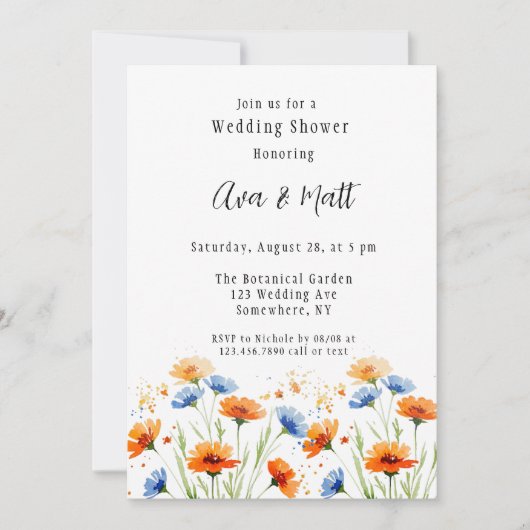 サマーズエンブレイスワイルドフラワーウェディングシャワー 招待状 (正面)
