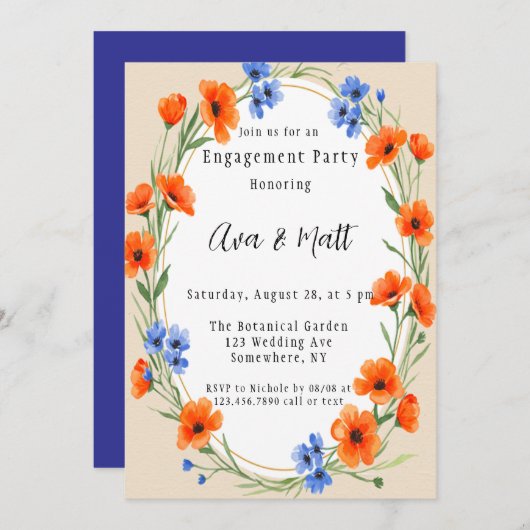 サマーズエンブレイスワイルドフラワー婚約パーティ 招待状 (正面/裏面)