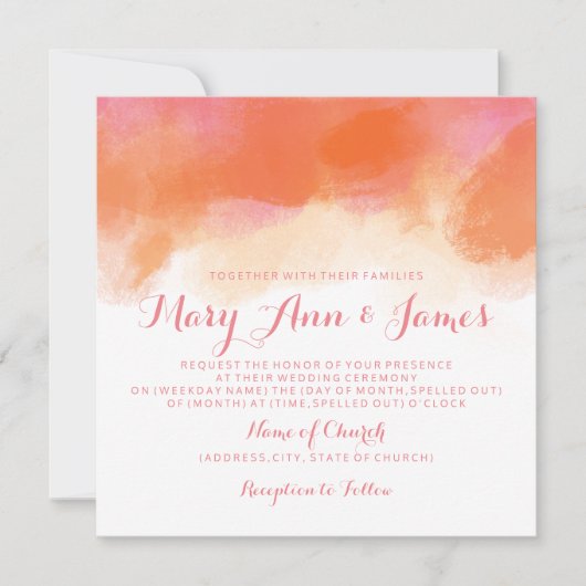 サマーズ結婚赤面ピンクサンゴ水彩 招待状 (正面)