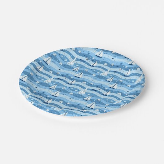 サマーセイラボーツビーチプールパーティー紙プレート ペーパープレート (アングル)