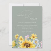 サマーセージ緑ひまわりモノグラム結婚ズ 招待状 (正面)