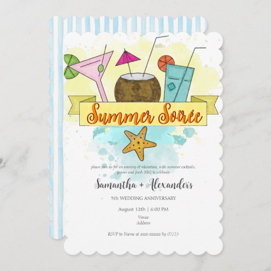 サマーソイルエカクテルプールビーチリハーサルディナー 招待状 (正面/裏面)