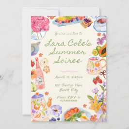 サマーソワレーの招待状 手描きの食べ物と飲み物 紅茶 招待状