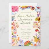 サマーソワレーの招待状 手描きの食べ物と飲み物 紅茶 招待状 (正面/裏面)